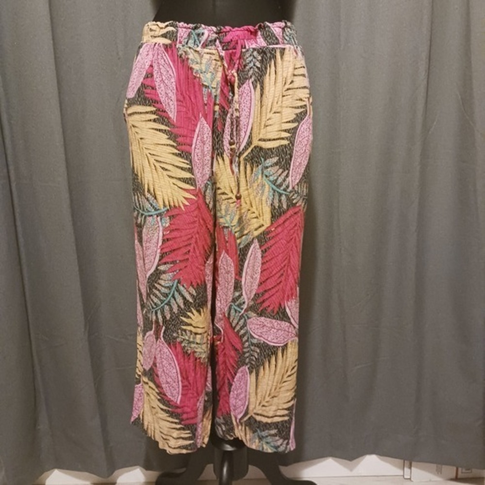 John & Delancy XL Floral Cropped Palazzo Pants Wide Leg Bohemian